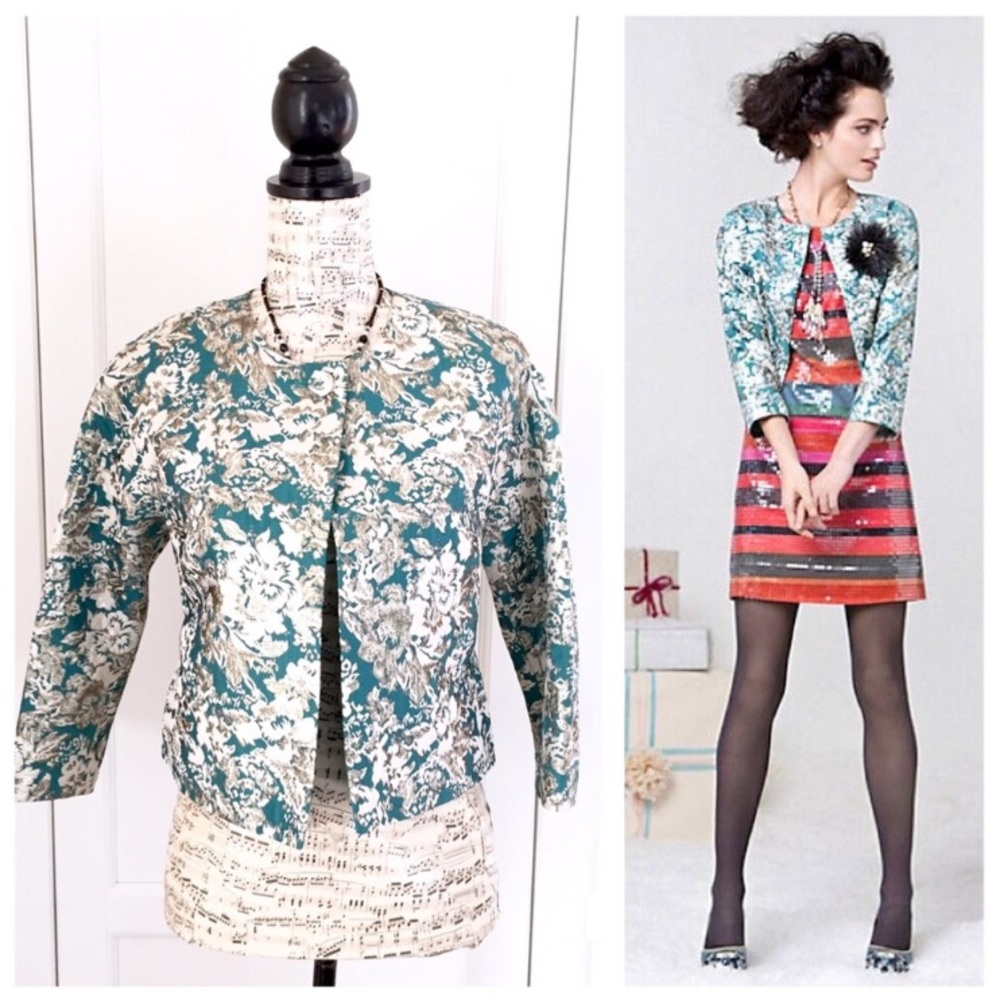 ANTHROPOLOGIE Baroque Teal Blue & Gold Jacket